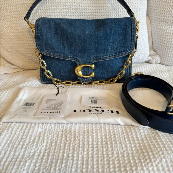 Coach Blue Denim Shoulder Bag with Gold Accents - Picture 4 of 9